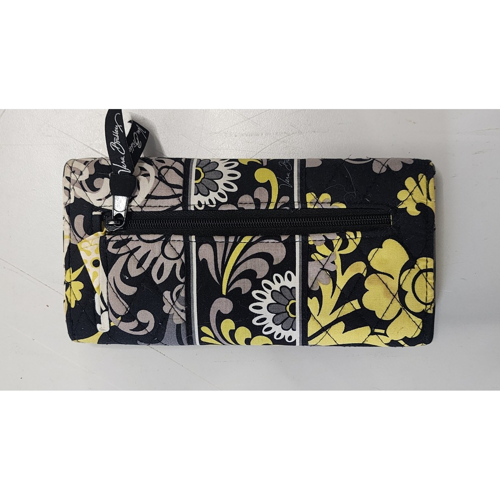 Vera Bradley Tri-fold Wallet Womens OS Black Yellow Excellent - Picture 2 of 6